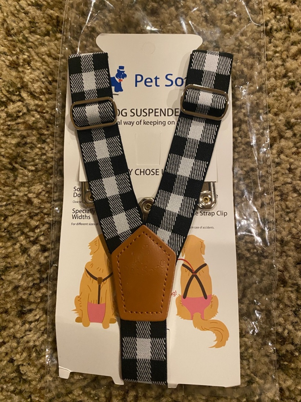 Dog Suspenders - Black & White Plaid